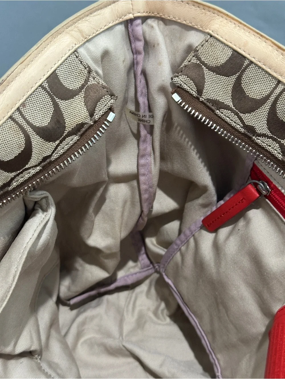 Coach Legacy Weekend Signature Medium Zip Top Tote Khaki Canvas - Picture 8 of 12